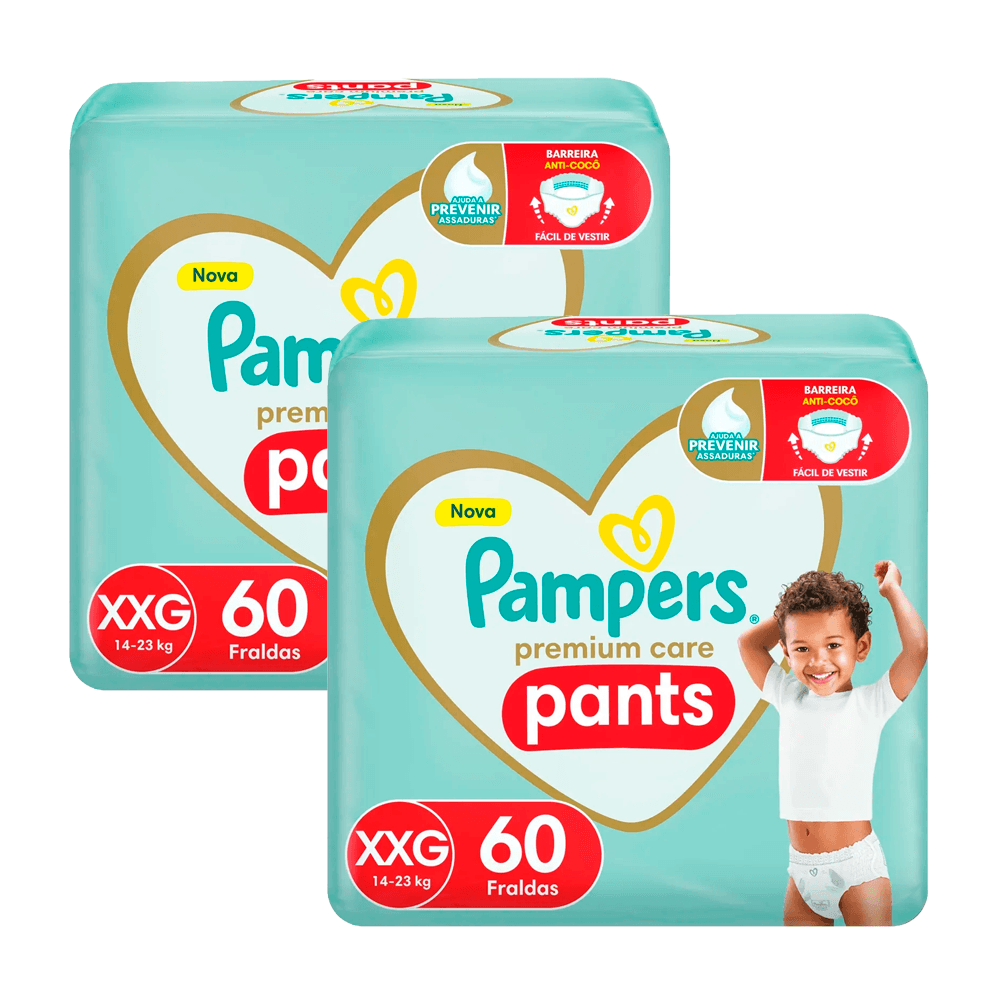 Kit fralda Pampers premium care XXG 60 Unidades